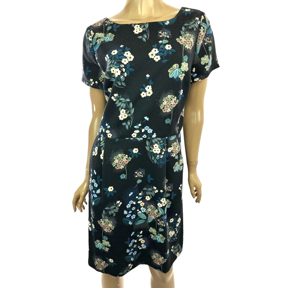 Loft Sz 8 Dress Black w Pink,Beige,Blue Floral Short Sleeve Polyester & Spandex - Picture 1 of 5